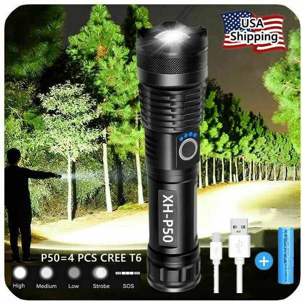 LED Flashlight,Super Bright 90000 Lumens with Battery,XHP50 Tactical Flashlight with Side Work Light, Zoomable and USB Handheld Flashlights Emergencies, Home and - Walmart.com
