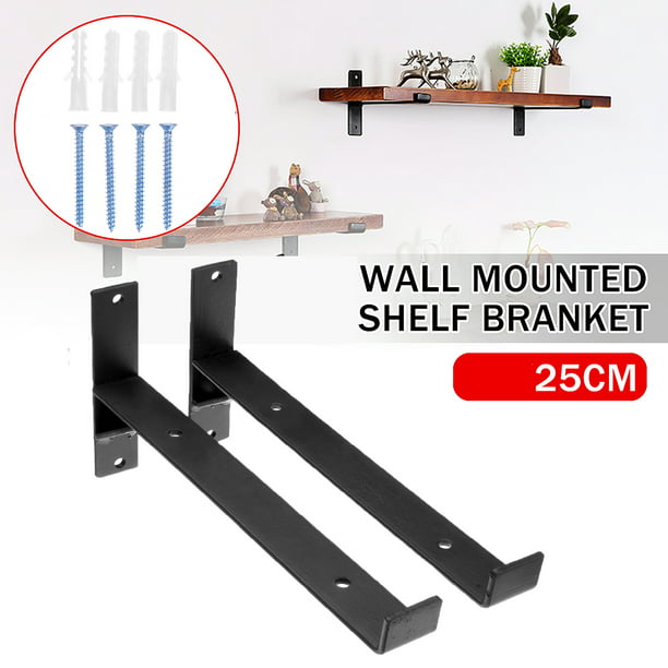 2 Pack 8 10 Black Iron Pipe Shelf Brackets Retro Industrial Wall Mounted Shelving Not Included Wood Board Com - Wall Mounted Shelving Brackets