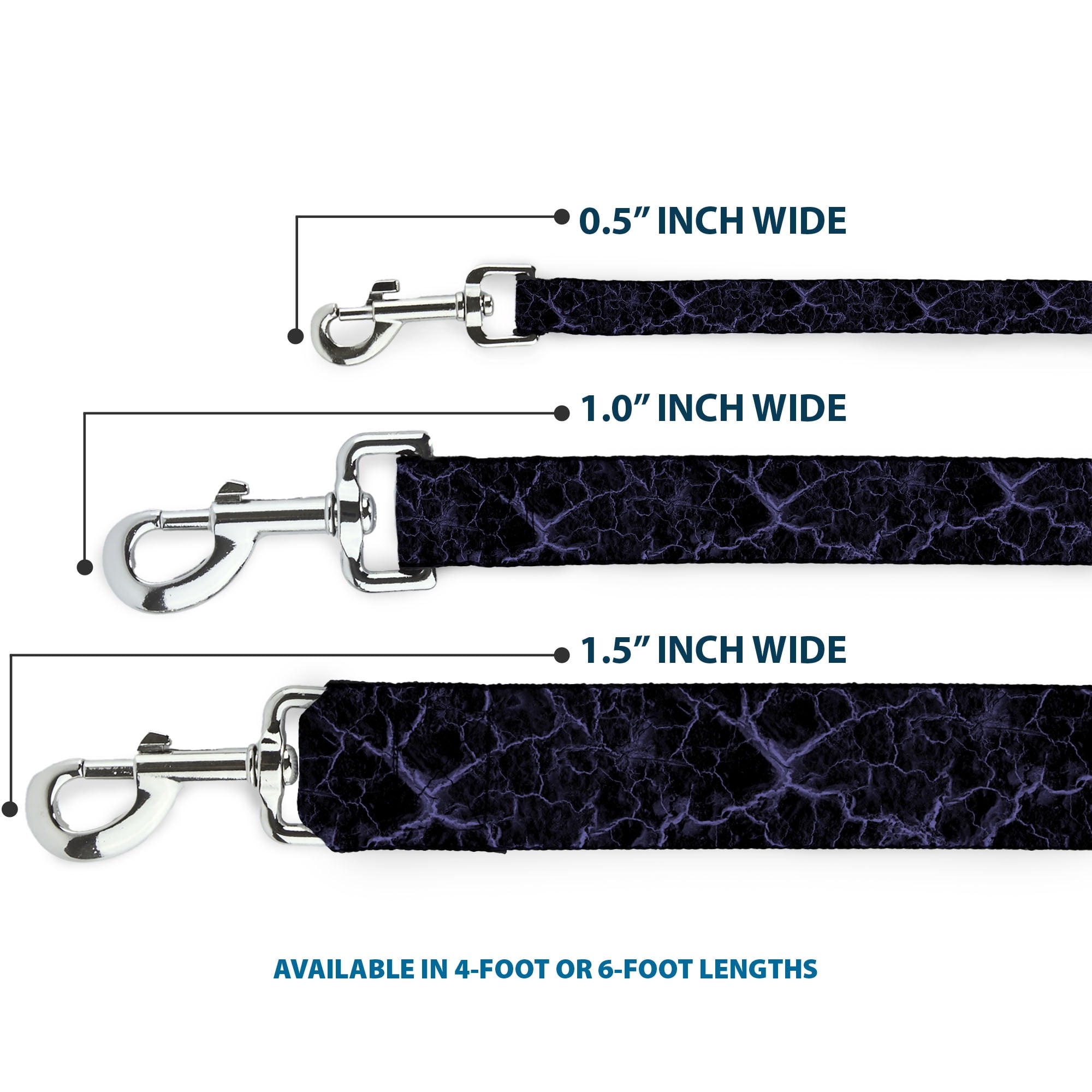 Buckle-Down Pet Leash, Dog Leash, Marble Black Purple, 6 Feet Long 1.0 Inch Wide