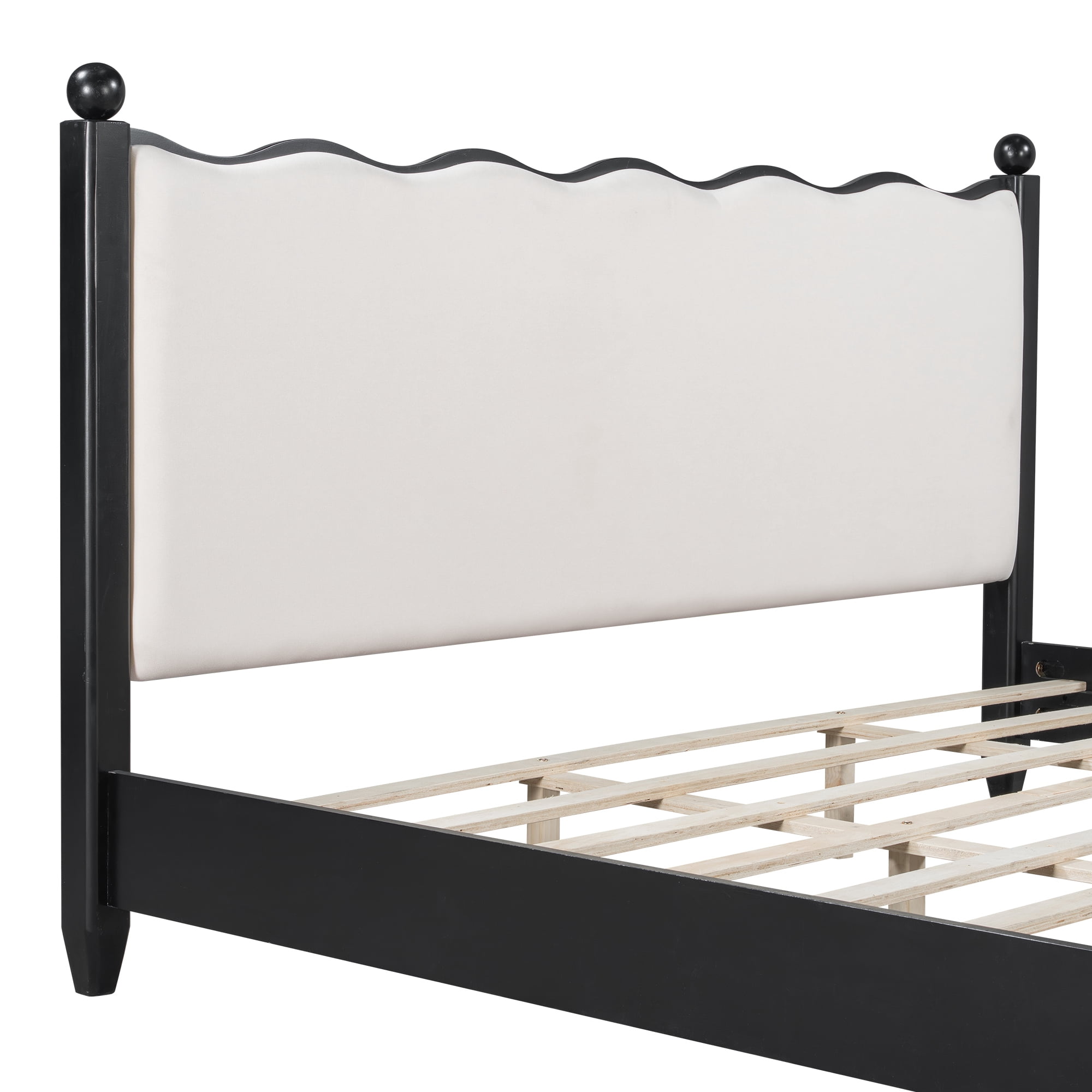 Euroco Wood King Size Wood Platform Bed with Upholstery Headboard, Black