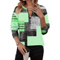 thumbnail image 1 of Camiseta de Larga para Mujer, Cuello Redondo, Estilo Casual, con Media Cremallera, Estampado Geométrico y Bloques de Color. Verde S, 1 of 8