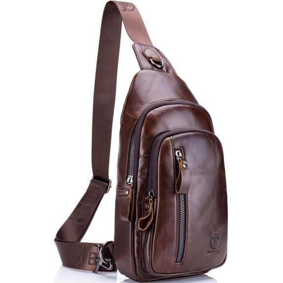 Genuine Leather Outdoor Chest Bag Crossbody Sports Bag Brown