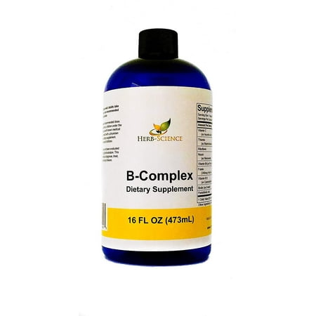 Herb-Science 16oz Super B Complex Vitamins with Vitamin C Liquid, Alcohol-FREE ALL Vitamins B Including B1, B2, B3, B5, B6, B7, B9, B12, Folic Acid, Niacin, Biotin. Vitamin B-Complex