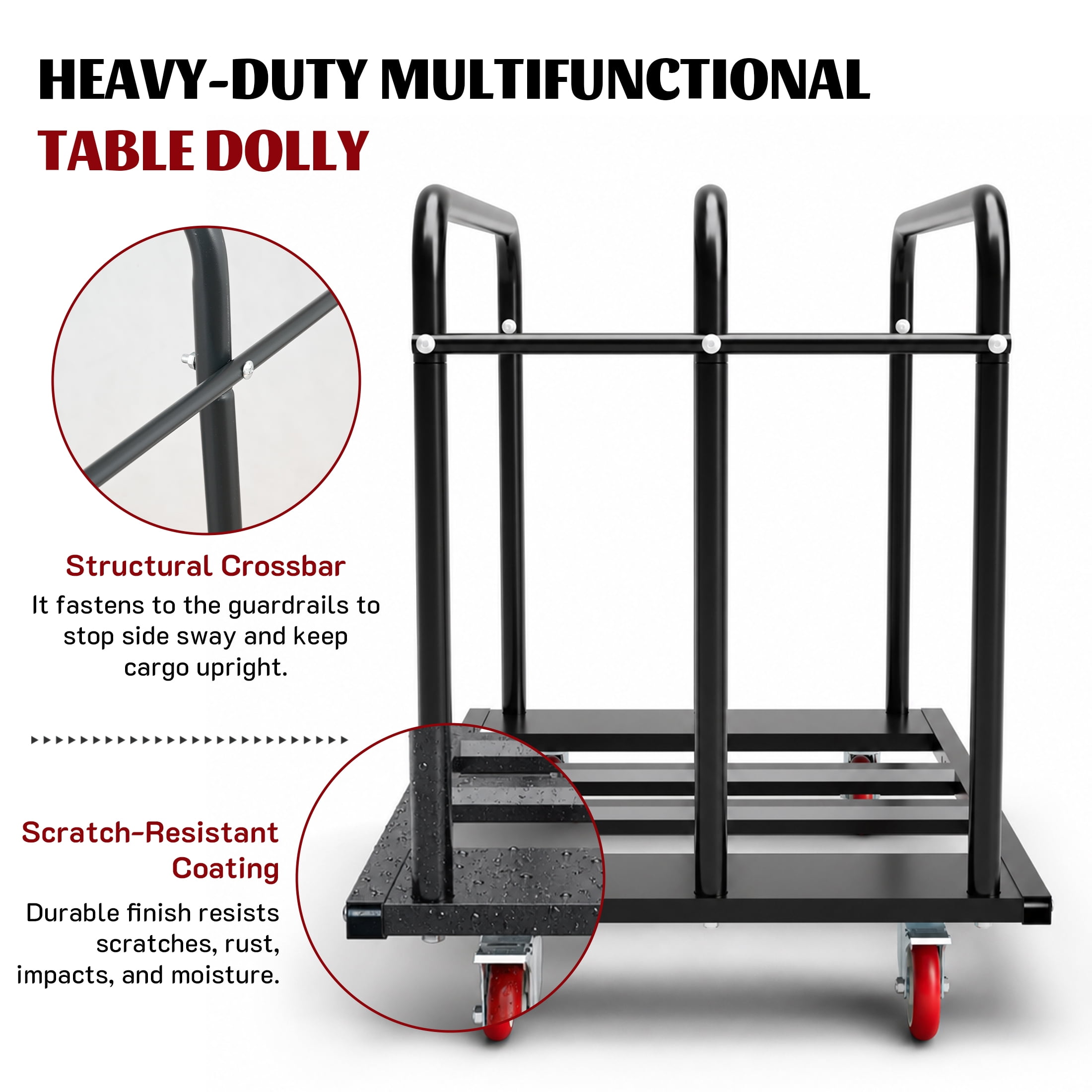 Heavy-Duty Dolly, 1000 LBS Capacity, 2-in-1 Design, Expandable Base, 360° Swivel Wheels