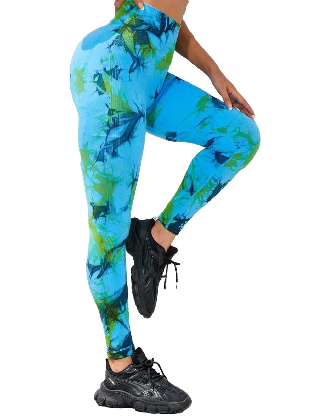 Gently Used Women's ATHLETIC Blue/Green Tie Dye Activewear Capris, Size  Large
