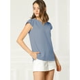 thumbnail image 4 of Camiseta Manga Tulipán Cuello En V Básico Para Mujer Allegra K Azul gris oscuro M, 4 of 6