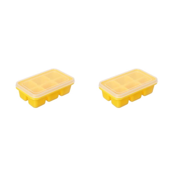 Inteprter Moldes para bandejas de cubitos de hielo de 6 rejillas con tapa, moldes para bandejas de cubitos de hielo cuadrados de PP, barra para Amarillo 2Conjunto