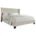 thumbnail image 3 of Castle Place Elegant Wingback Linen Upholstered Twin Bed, Warm Grey, 3 of 8