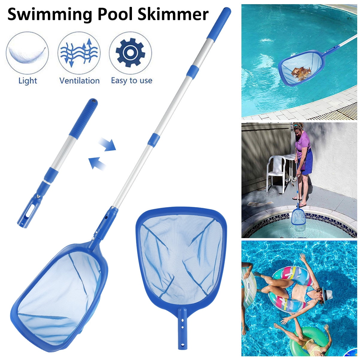 Pool Net Mesh Leaf Rake Swimming Skimmer w/ Telescopic Pole Pools Spas Cleaner 