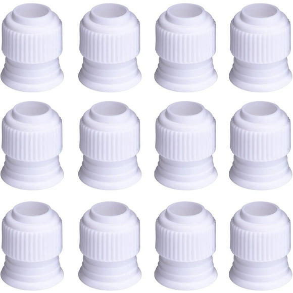Woeilo Plastic Standard Couplers Cake Decorating Coupler Pipe Tip Coupler for Icing Nozzles, White (12 Pieces, 1.2 x 1 Inch)
