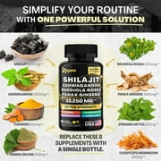 Shilajit 9000 Panax Ginseng 1500MG Ashwagandha 2000MG Rhodiola Rosea 1000MG, Turmeric 500MG, Gingko Biloba 500MG, Stinging Nettle 250MG, Cordyceps Mushroom 500MG (60 Caps)