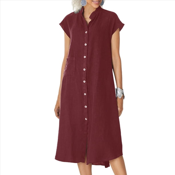 Cárdigan de Cuello Alto con Botonadura Sencilla de Algodón y , con Bolsillos y Enaguas de Talla Grande para Mujer. Vino Tinto XL