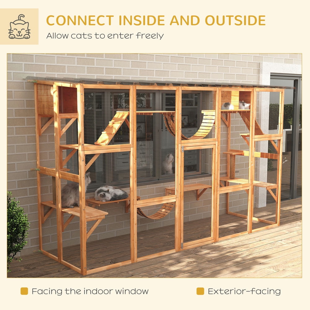 GVN Cat Catio Enclosure,Catio Playground Cat Window Box Outside Enclosure for Multiple Cats w/ Shelves & Bridges, Orange