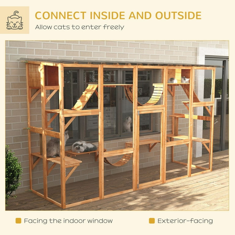 Barara King Cat Playpen,Catio Playground Cat Window Box Outside Enclosure for Multiple Cats w/ Shelves & Bridges, Orange