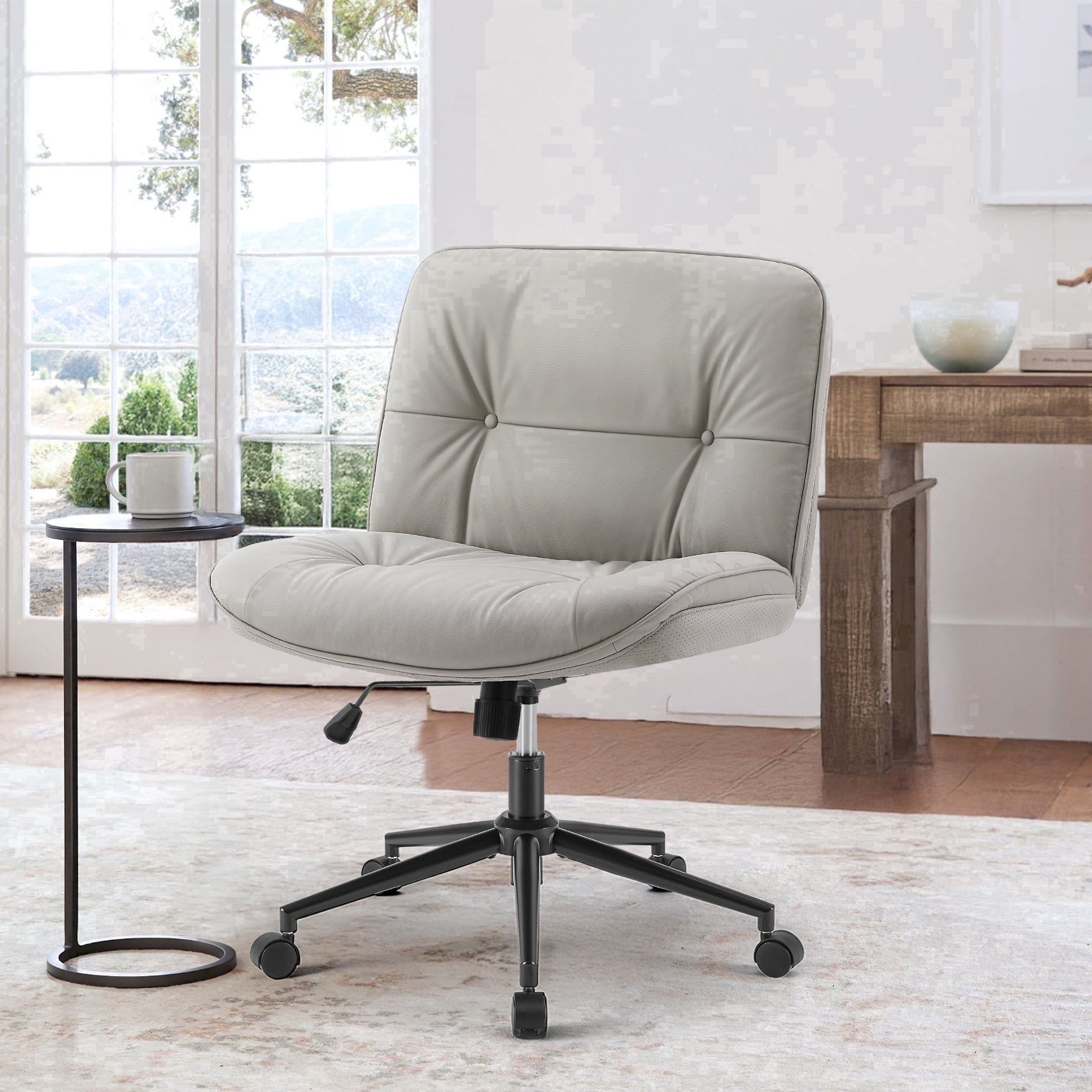 CONCETTA Armless Office Chair with Wheels - Swivel Rolling & 22° Rocking Recline, Wide PU Leather Seat, for Home Office Desk and Mobile Use, Gray