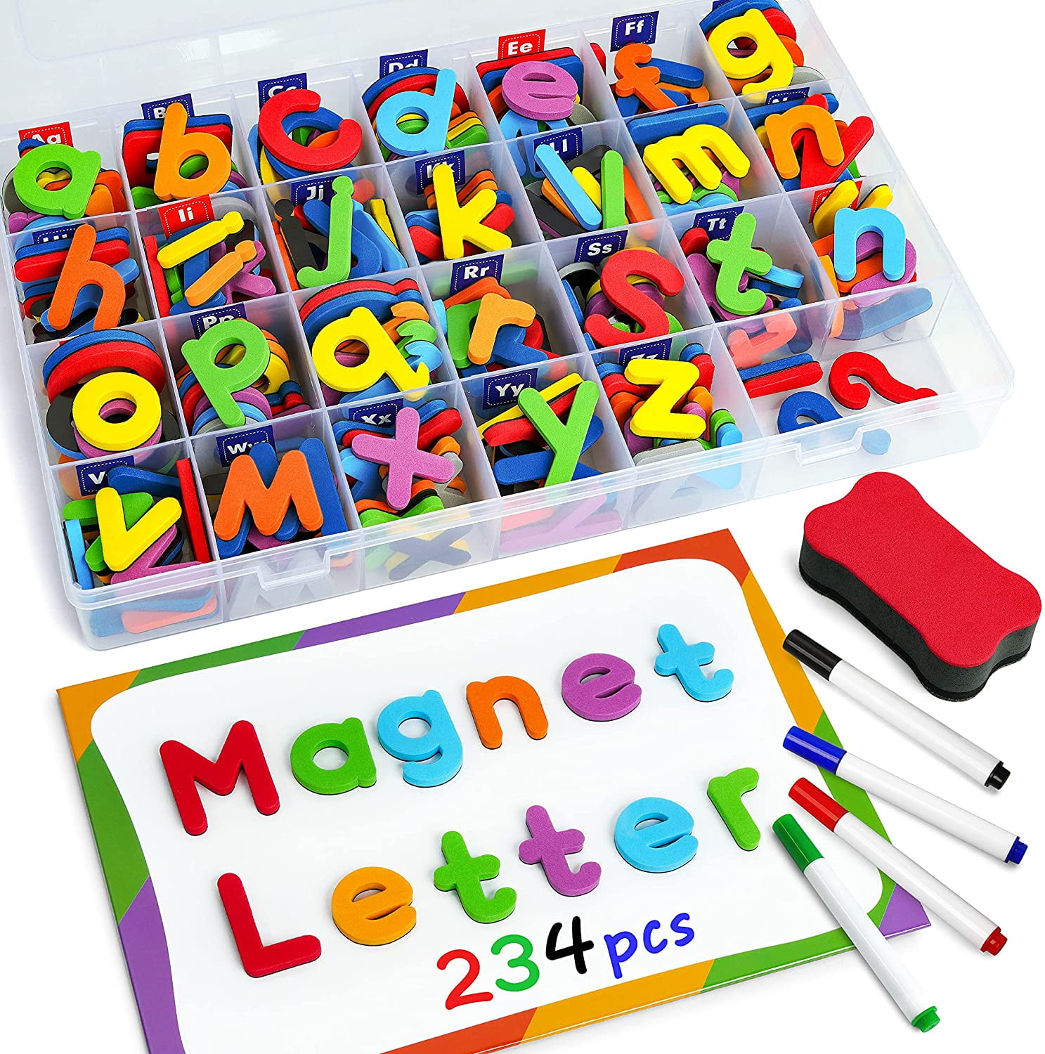 Xinpowwo 238Pcs Magnetic Letters and Numbers for Educating Kids in Fun with Storage Box-Uppercase Lowercase Foam Alphabet ABC Magnets for Fridge Refrigerator Learning & Spelling Games