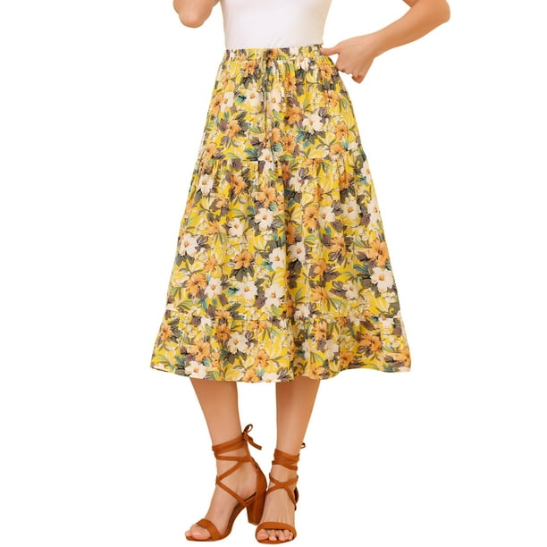 Falda Estampado de Girasol de Gasa para Mujer Allegra K Amarillo S