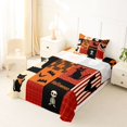 thumbnail image 3 of Manfei Retro Patchwork Halloween Print Twin Sheets for All, Black Orange Ghost Cat Bat Bedding, 3 Pieces, 1 Flat Sheet, 1 Fitted Sheet and 1 Pillowcase, 3 of 6