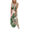 thumbnail image 2 of SMihono Robe Maxi Bohème d'Été pour Femmes Grande Taille Robe Longue Sans Manches Imprimée Col Croisé devant Robe de Plage, 2 of 5