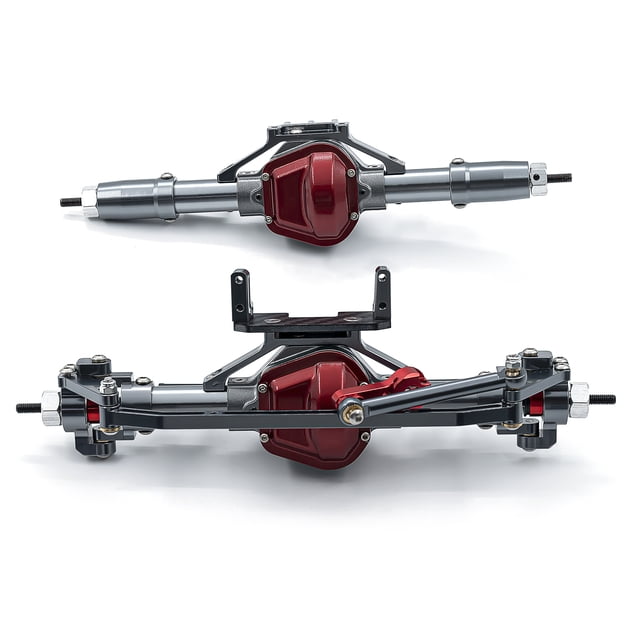 Aluminum Alloy Front & Rear Axle Set for 1/10 Scale RC Rock Crawlers - 195mm Length, Compatible with Axial SCX10, DIY Upgrade Kit, Titanium Color, Precision-Machined Metal Parts, Includes 1 Front + 1