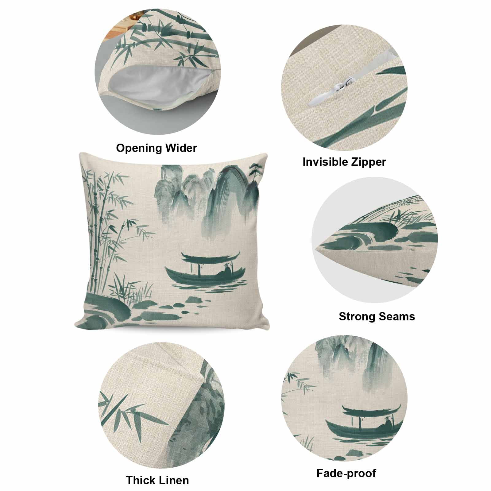 Throw Pillow Covers 26 x 26 Inch, Green Mountains Cotton Linen Pillows Cases, Modern Watercolor Nature Country Landscape Square Cushion Covers for Couch Sofa Bed