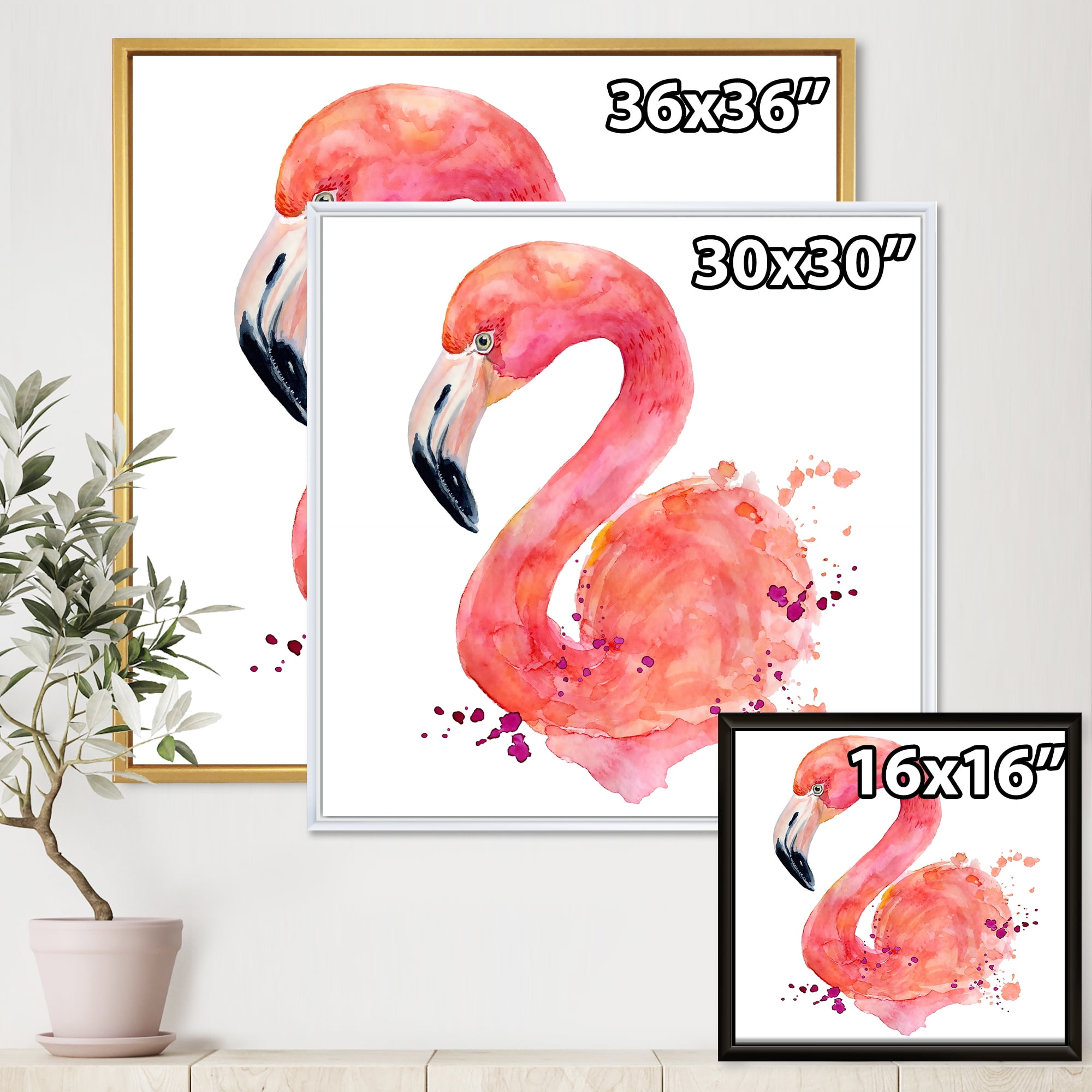 Designart 'Abstract Portrait of Pink Flamingo I' Farmhouse Framed Canvas Wall Art Print
