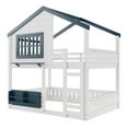 thumbnail image 2 of Bellemave Full Over Full Bunk Bed House Bunk Bed with Roof & Window, Low Loft Bunk Bed with Guardrails Shelf Bookcase for Teens, White and Blue, 2 of 8