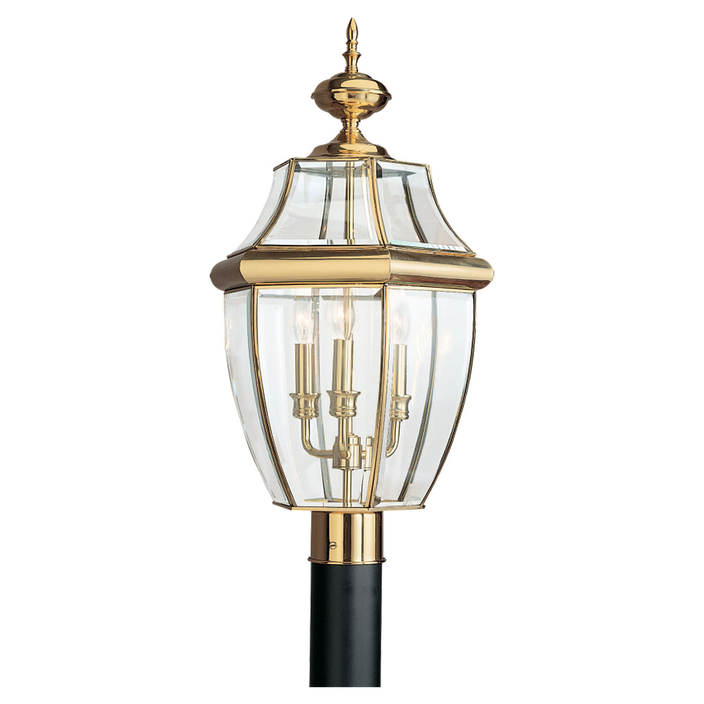 8239-02-Generation Lighting-Sea Gull Lighting-Three Light Outdoor Post Fixture in Traditional Style-13 Inch wide by 24 Inch high-Polished Brass - image 2 of 5