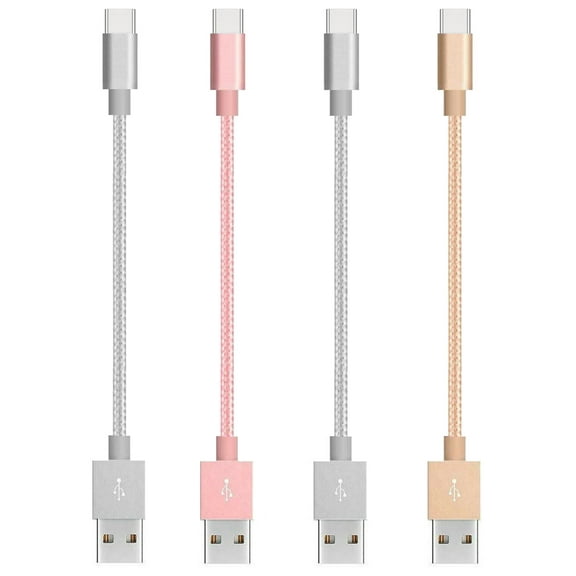 Short USB C Cable (7inch 4-Pack), USB-A to Type-C Fast Charging Charger Cord Compatible with Samsung Galaxy S22 S21 S20 Ultra S10 S9 S8, Note 10 9 8, A80 A70 A50 A40 A20 A10, Power Bank