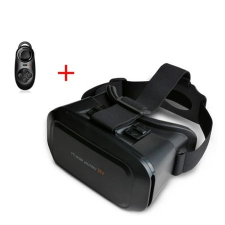 3D Virtual Reality Headset Video Glasses for 3.5" to 6.5" Smartphone + Wireless Bluetooth Remote Control Handle