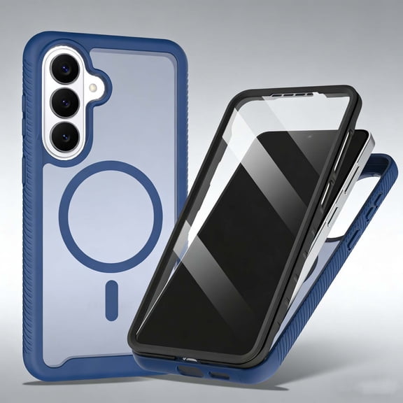 For Samsung Galaxy S26 Phone Case,Compatible With Mag-Safe,2-in-1 Heavy Duty Shockproof Cover,Built-in Screen Protector,Matte Anti-fall Drop Protection,Rugged Durable Phone Case,Blue