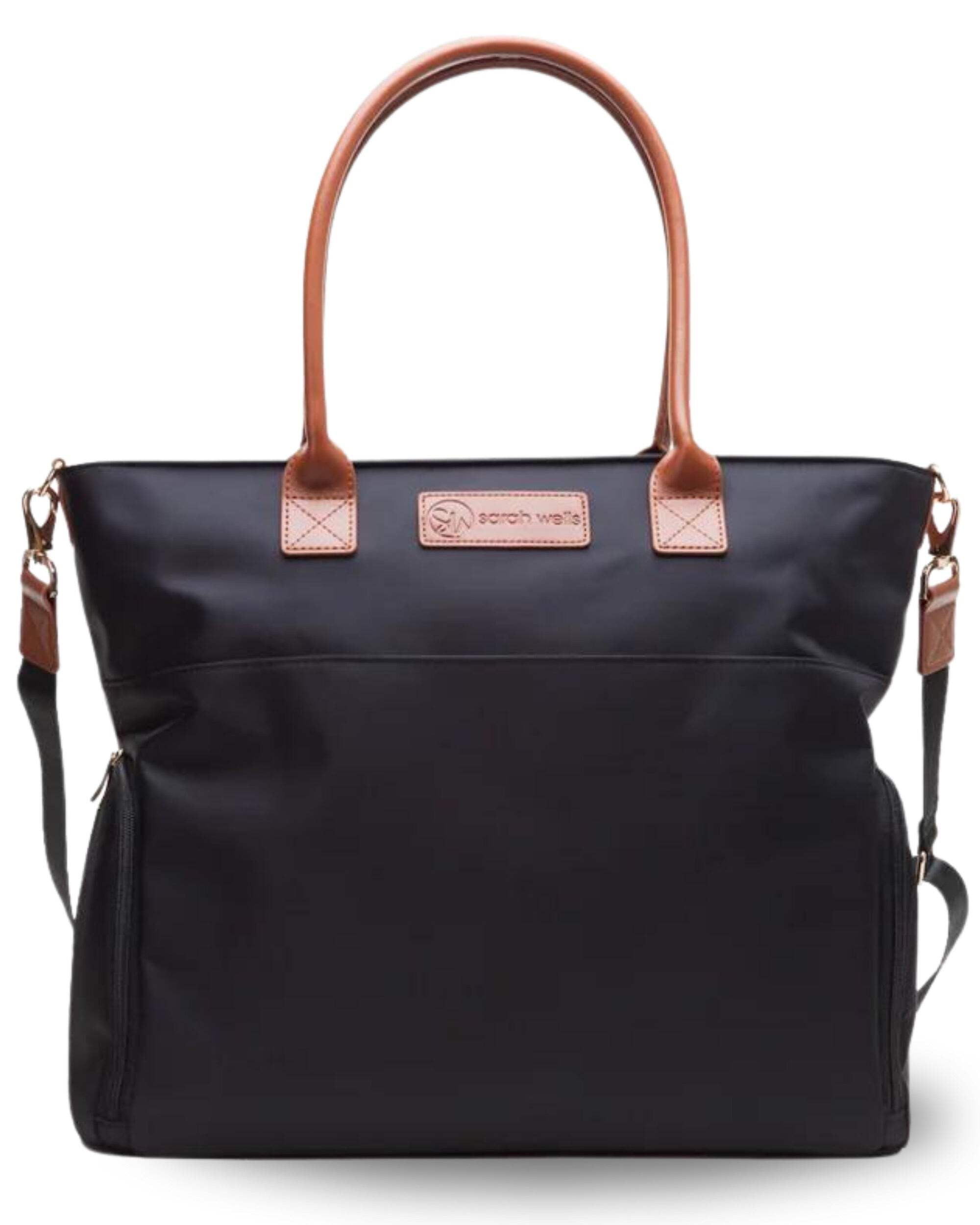 Sarah Wells Abby Breast Pump Tote – Real Leather Straps – Insulated Pockets, Laptop Storage  Easy-Clean Interior