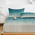 thumbnail image 6 of Cal.King Size Fitted Sheet Set - Teal Blue Ombre 3 Piece Bedding Sets 16" Deep Pocket Fitted Sheet with 2 Pillowcases, Contemporary Gradient Abstract Art Brushed Microfiber Hotel Luxury Bed Sheets, 6 of 9