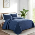thumbnail image 1 of Peace Nest 2-Piece Reversible Utral Soft Miscrofiber Textured Pattern Quilted Coverlet Set, Navy Blue, Twin, 1 of 6