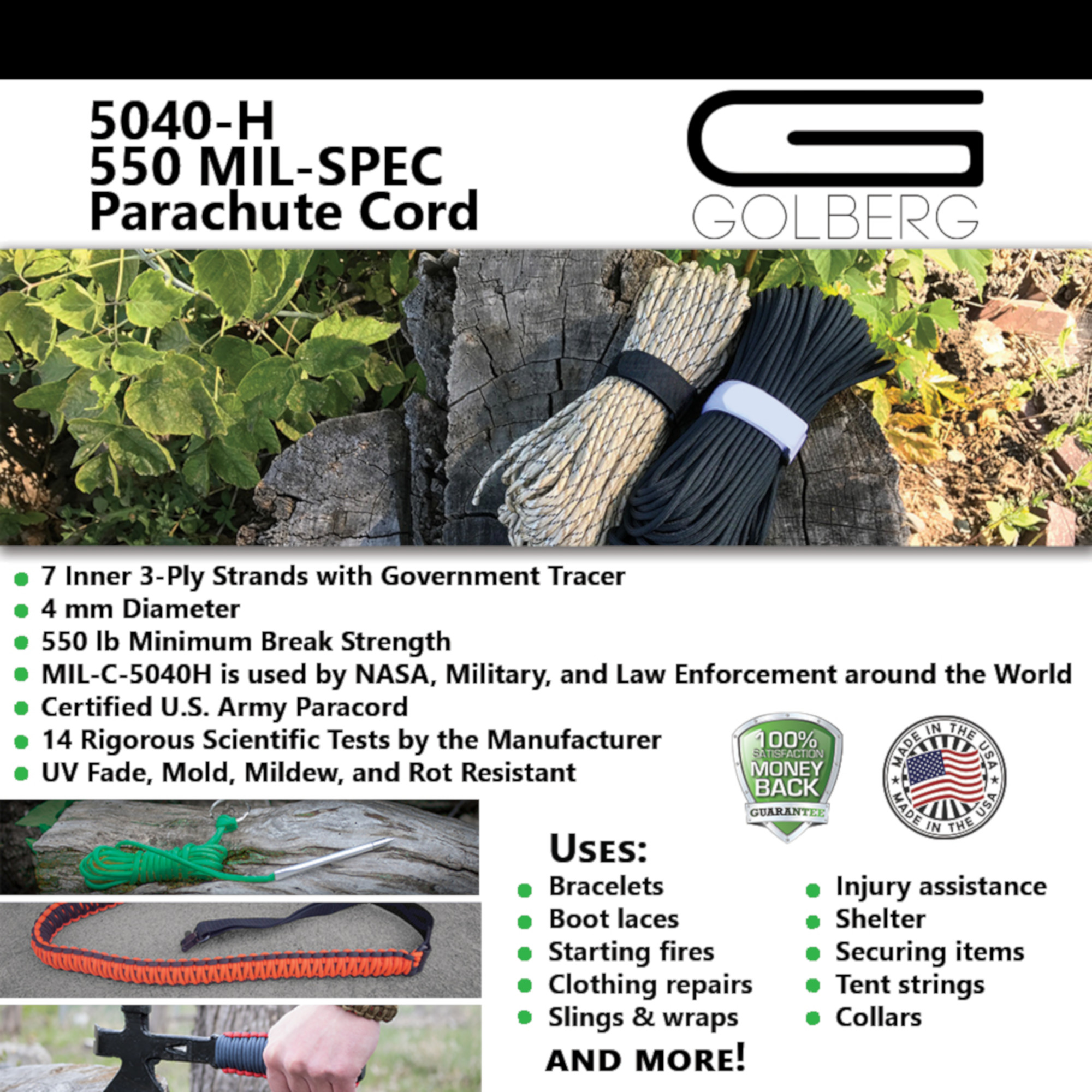 GOLBERG 550 Mil Spec Paracord with a Spool Tool Winder - Both Paracord and Tool Available in a Variety of Colors - Paracord 50 Feet - image 3 of 3