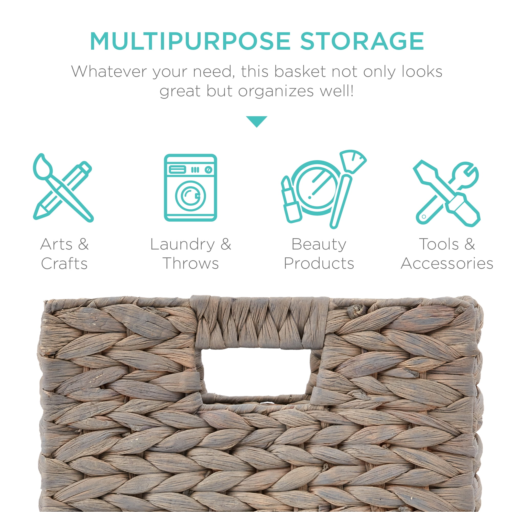 Best Choice Products 10.5x10.5in Hyacinth Storage Baskets, Set of 5 Multipurpose Collapsible Organizers - Gray
