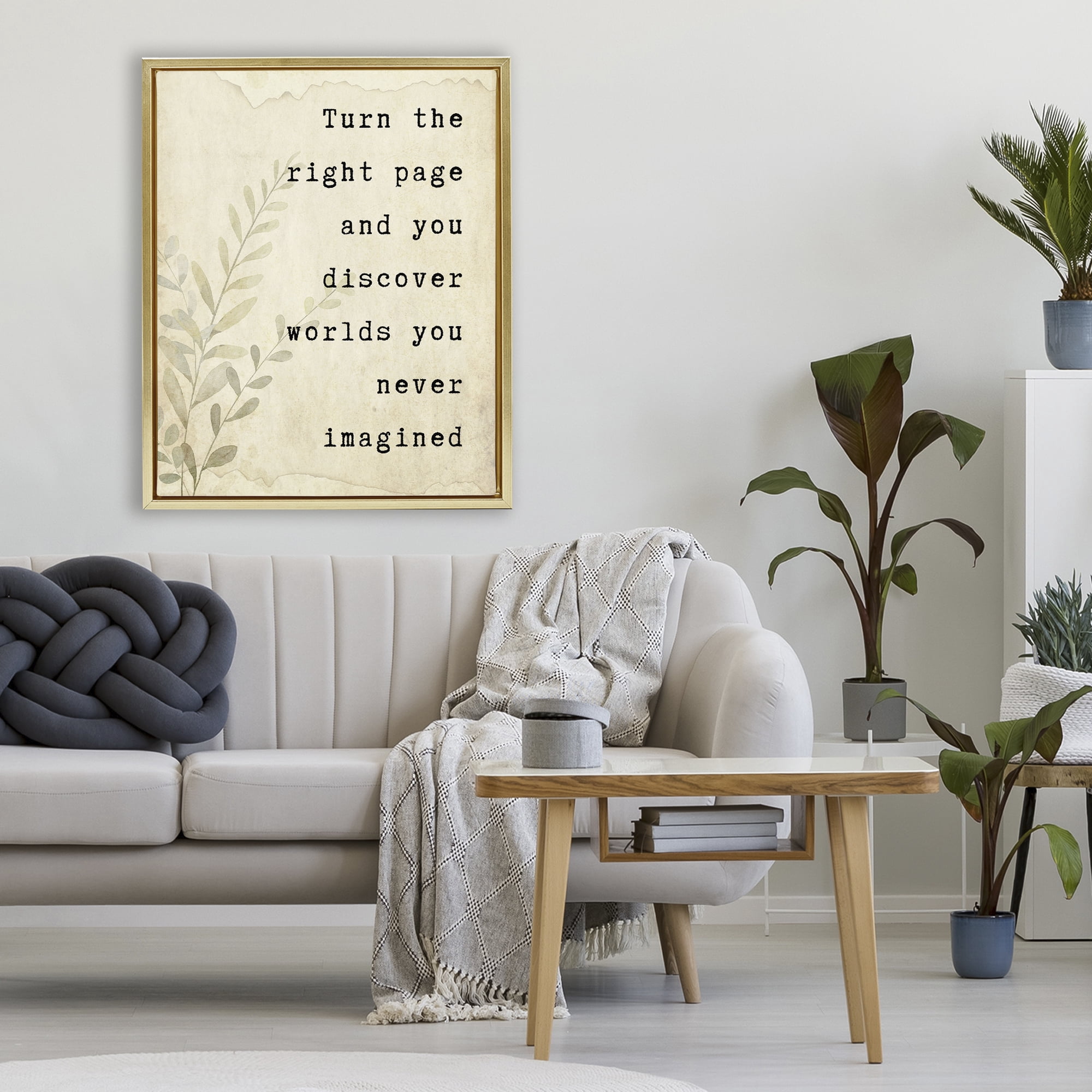 Stupell Industries Literary Wonders Quote Gold Framed Floater Canvas Wall Art, design by Julia Frost