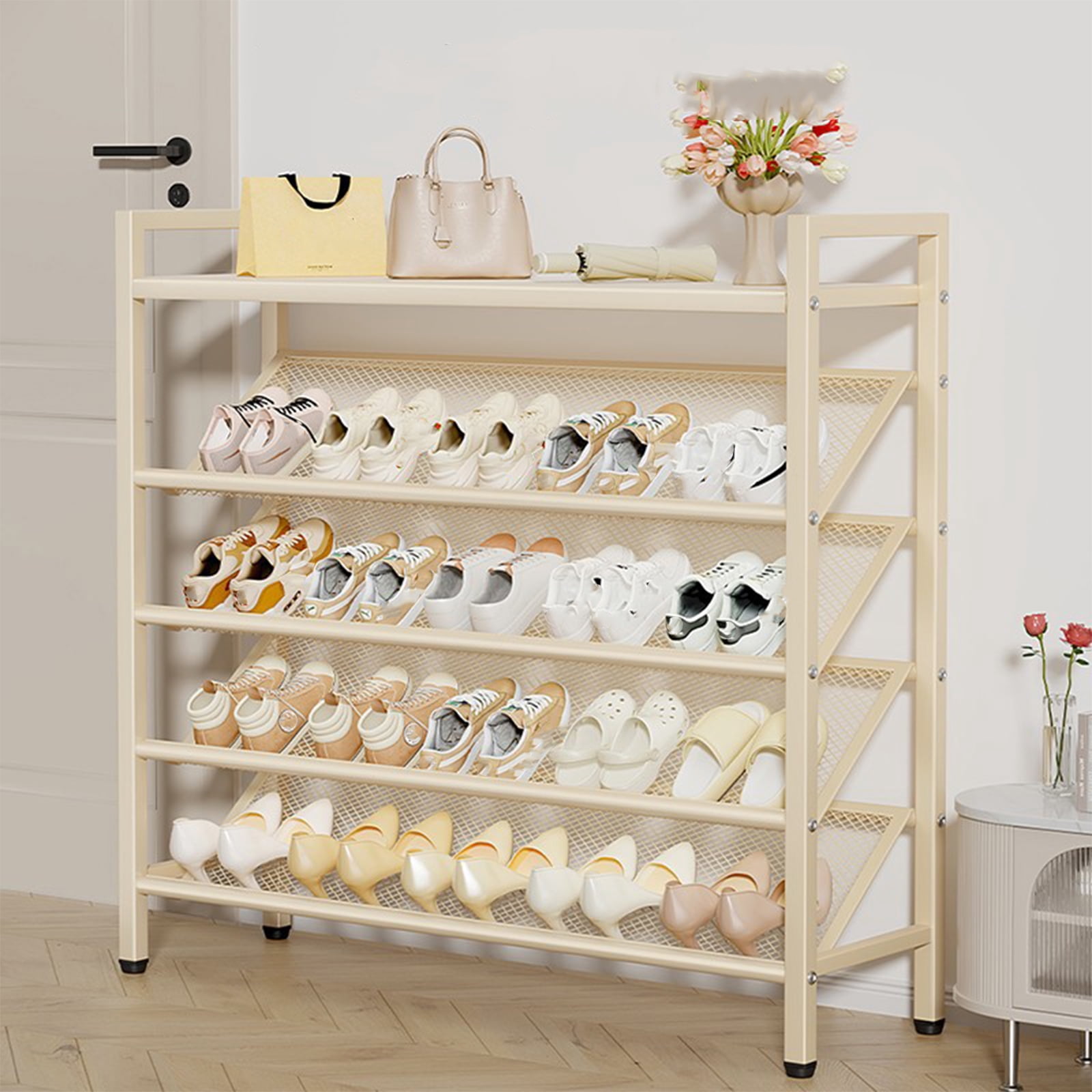 SHegdu Shoe Rack, 5-Tier Slanted Narrow Shoes Storage Shelf Supplies Organization Stand for Entryway, Kitchen, Hallway (White)