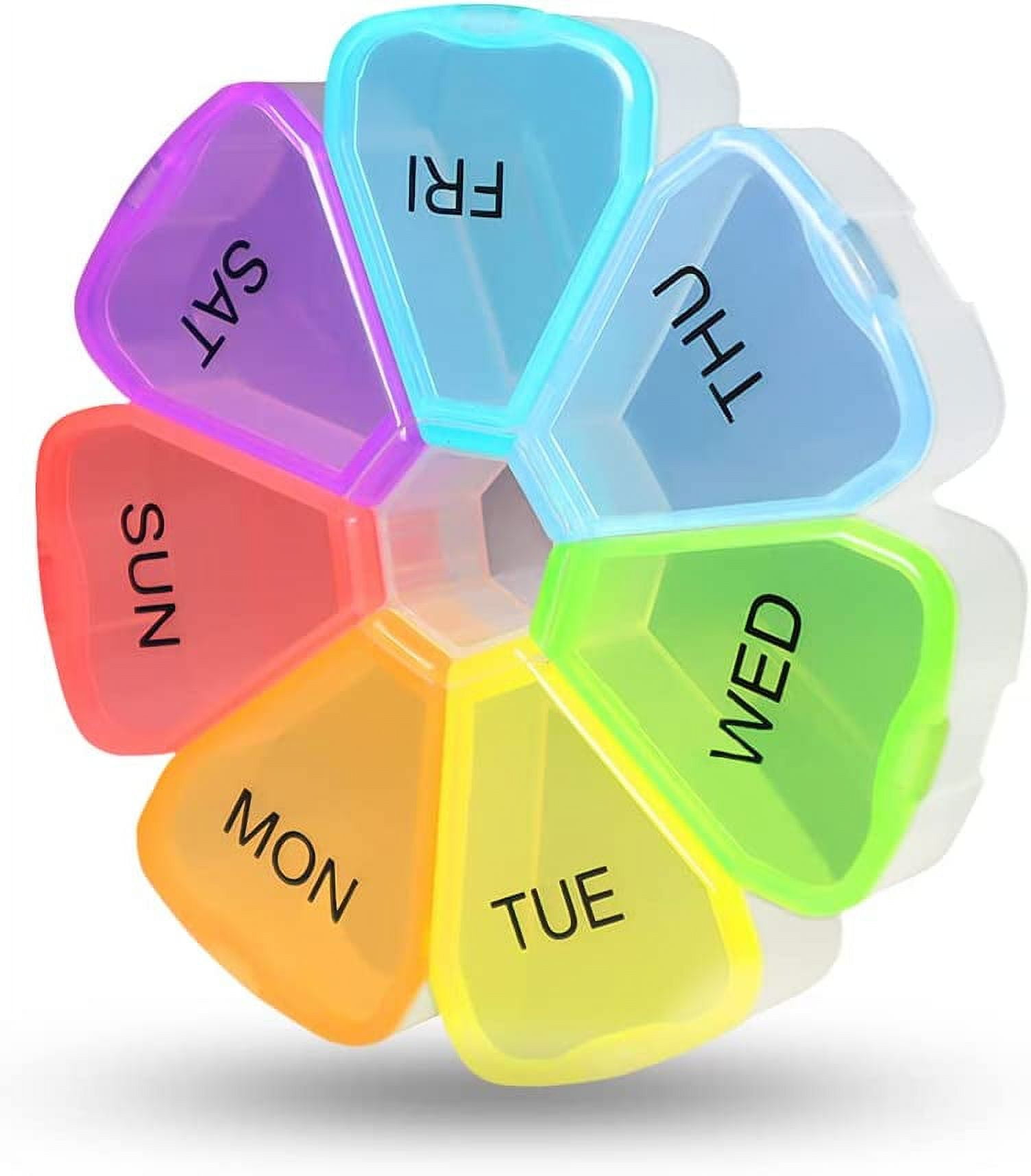 Weekly 7 Day Large Pill Organizer, Travel Pill Box, Pill case, Medicine Organizer, Pill Container, Pill Box 7 Day, Pill Dispenser, Medication Organizer, Pill Organizer Weekly (Colorful) Colorful