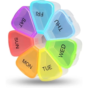 Weekly 7 Day Large Pill Organizer, Travel Pill Box, Pill case, Medicine Organizer, Pill Container, Pill Box 7 Day, Pill Dispenser, Medication Organizer, Pill Organizer Weekly (Colorful) Colorful