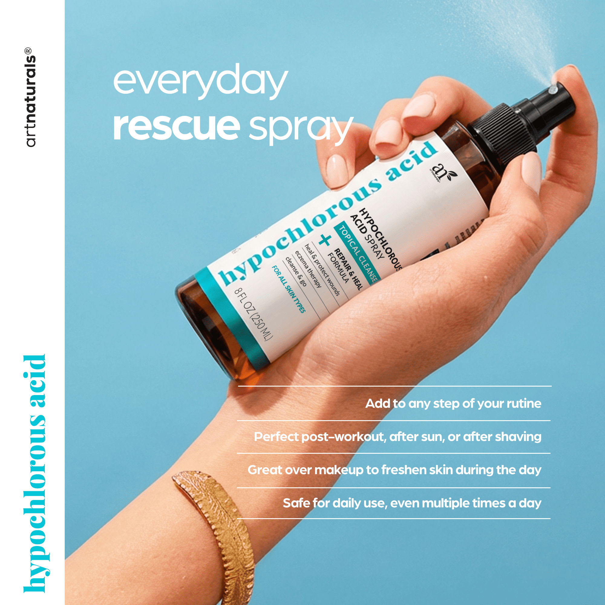 ArtNaturals Hypochlorous Acid Spray, Alcohol Free Skin and Surface Mist, Unscented, 8 fl oz
