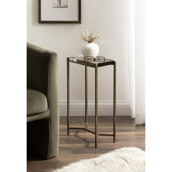 Kate and Laurel Aguilar Modern Glam Slim Side Table, 12 x 7 x 22, Clear Glass and Antique Brass, Decorative Narrow End Table for Use as Skinny Bedroom Nightstand or Living Room Accent