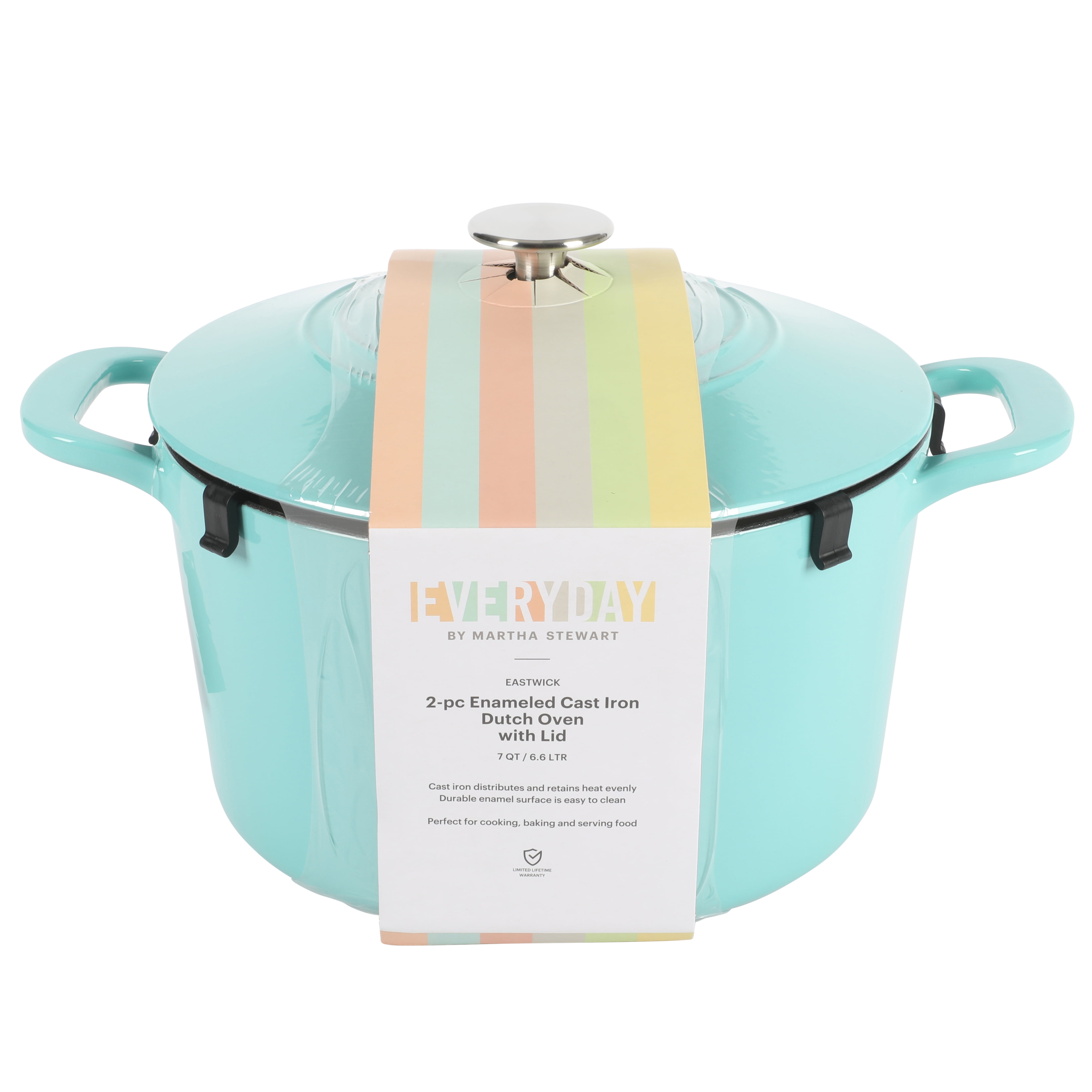 Martha Stewart Enameled Cast Iron Dutch Oven With Lid 7 Quart Turquoise -  Office Depot