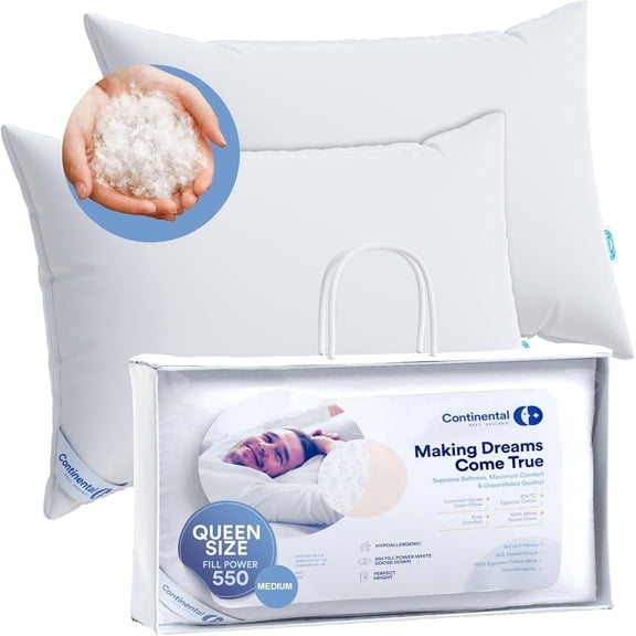 550FP Goose Down Pillow - Medium - Queen Size - 2 Pack