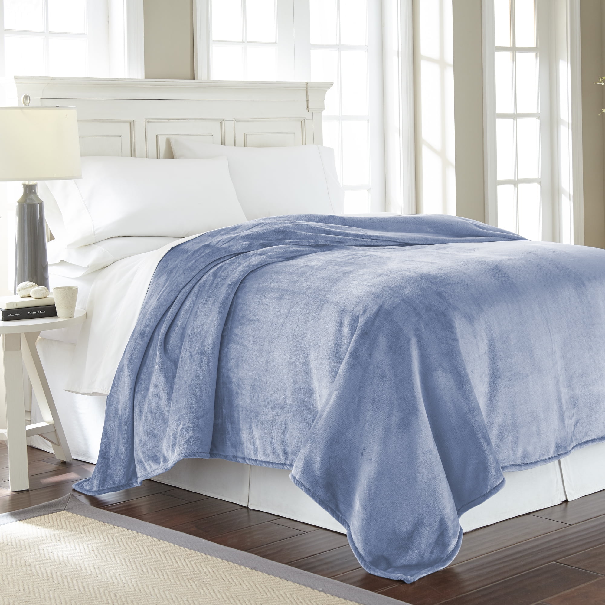 Faded Denim Fraiche Maison Summer Ogee Hot Pressed Velvet Plush Blanket King