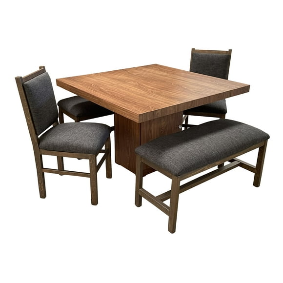 Set de Comedor Valencia 2 Sillas y 2 Bancas 120x120 cm, Mdf UV Colo Parota