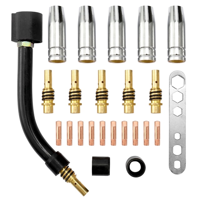 walmeck 24PCS/Set 15AK Torch Consumable Electrode Shield Cup Link Rod Tips Goose Neck Bend For MIG Welding Machine