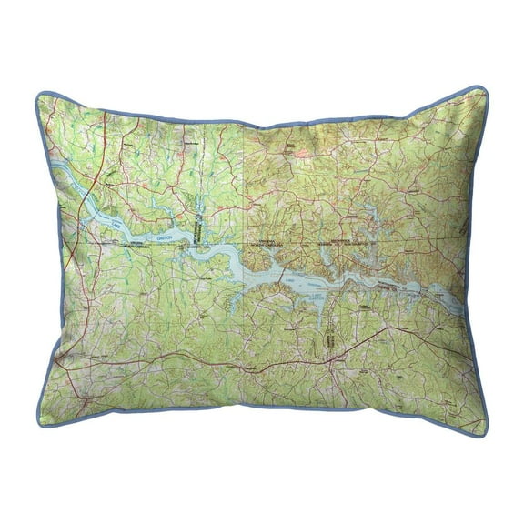 Betsy Drake Interiors Lake Gaston, VA and NC Nautical Map Small Indoor/Outdoor Pillow 11x14
