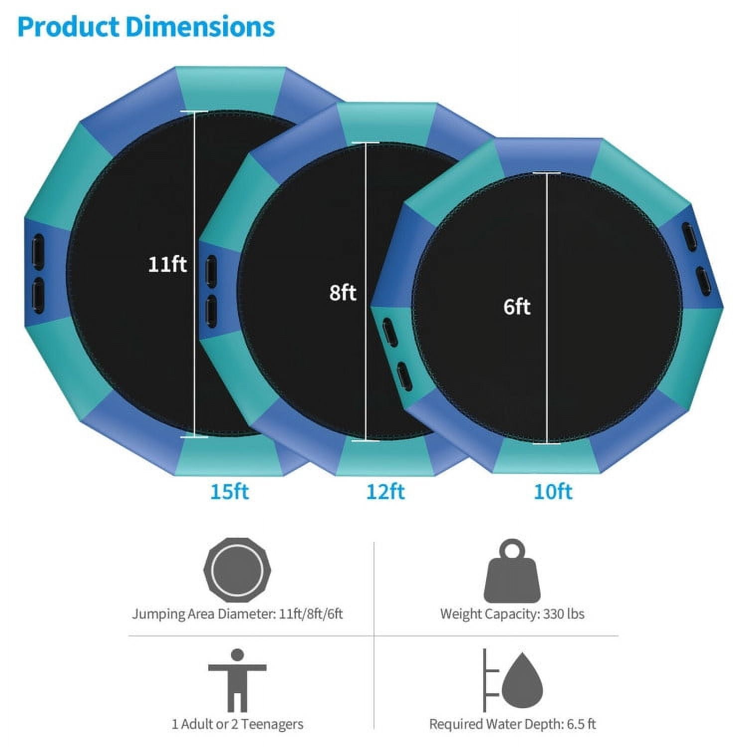Aimee Lii 12 Feet Inflatable Splash Padded Water Bouncer Trampoline, Outdoor Kids Trampoline, Blue Aimee Lii 12 Feet Inflatable Splash Padded Water Bouncer Trampoline, Outdoor Kids Trampoline, Blue