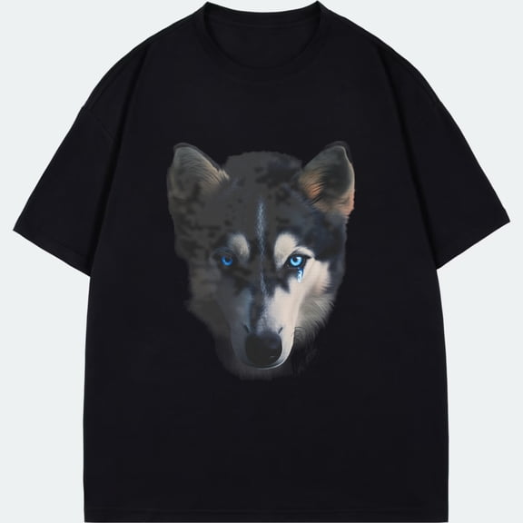 Wolf Face Print Black T-Shirt For Men And Women Casual Wear Outdoor Adventure Fashion Statement Piece